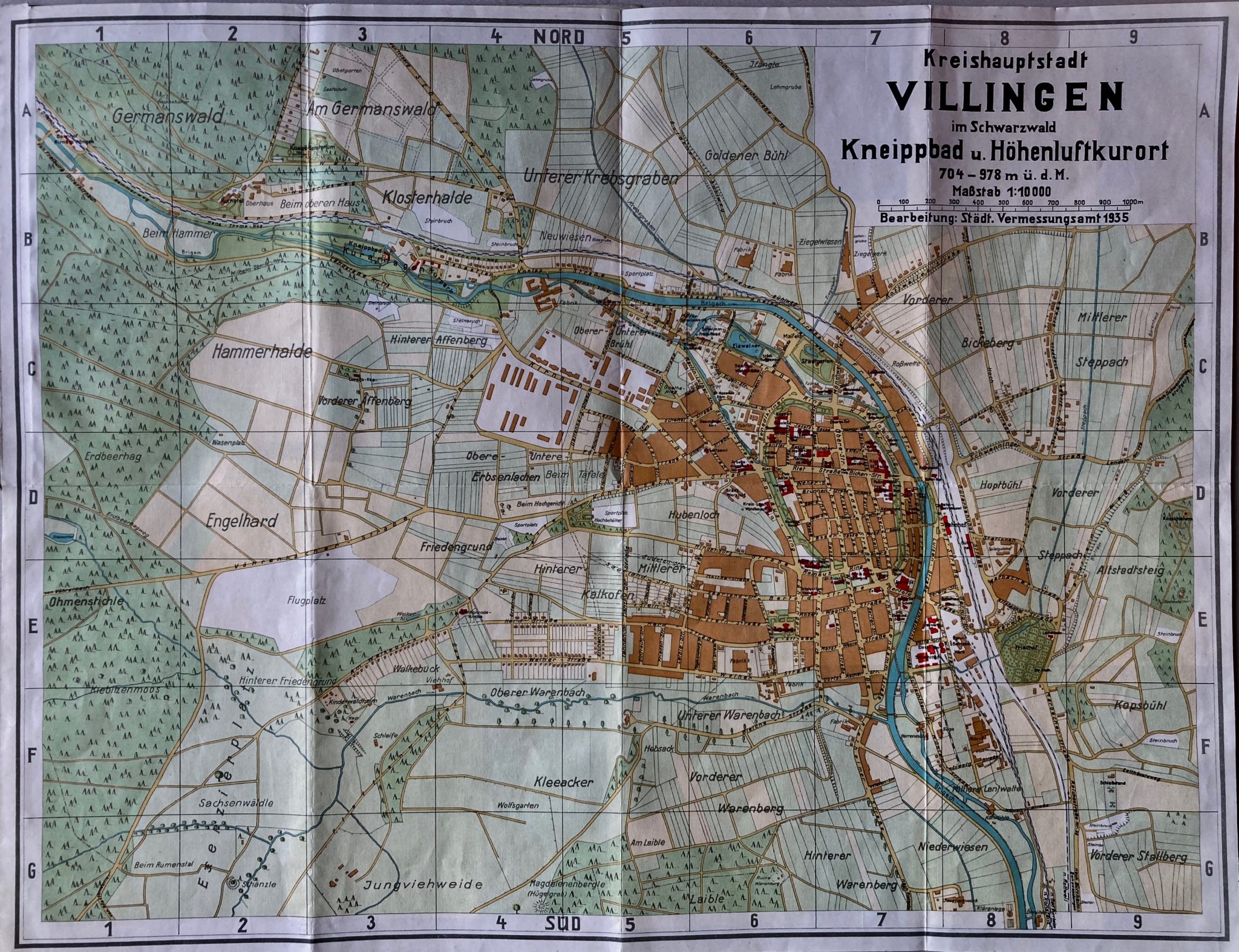 Villingen Kreishauptstadt mit Stadtplan 1935, Verzeichnis der Straßen