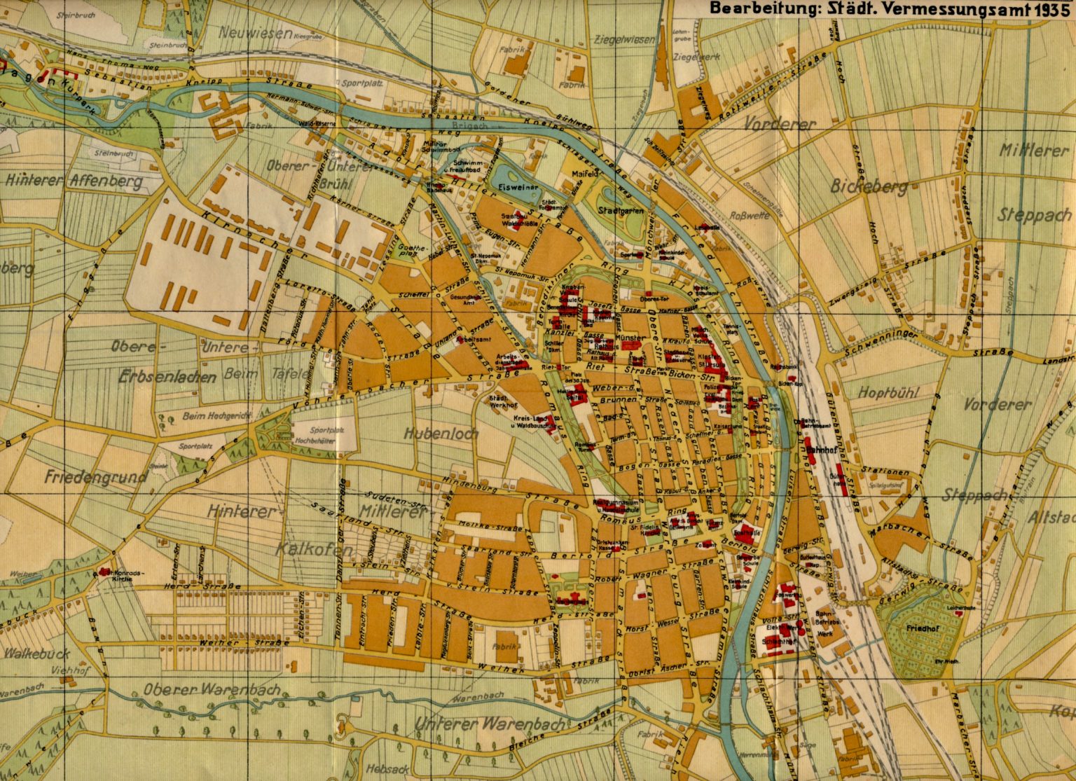 Villingen Kreishauptstadt mit Stadtplan 1935, Verzeichnis der Straßen