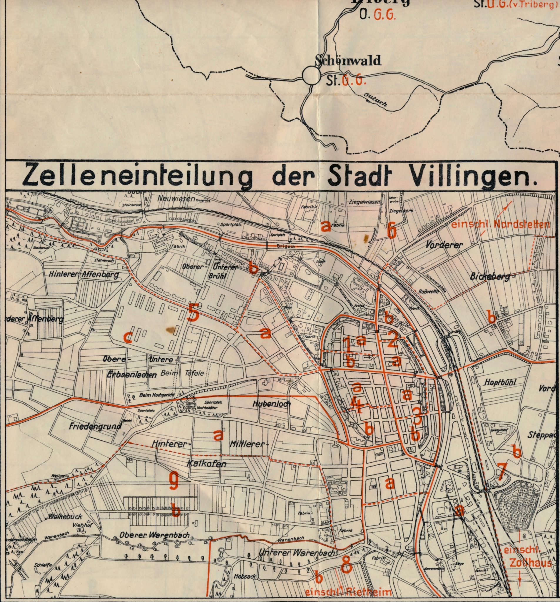 Villingen Kreishauptstadt mit Stadtplan 1935, Verzeichnis der Straßen